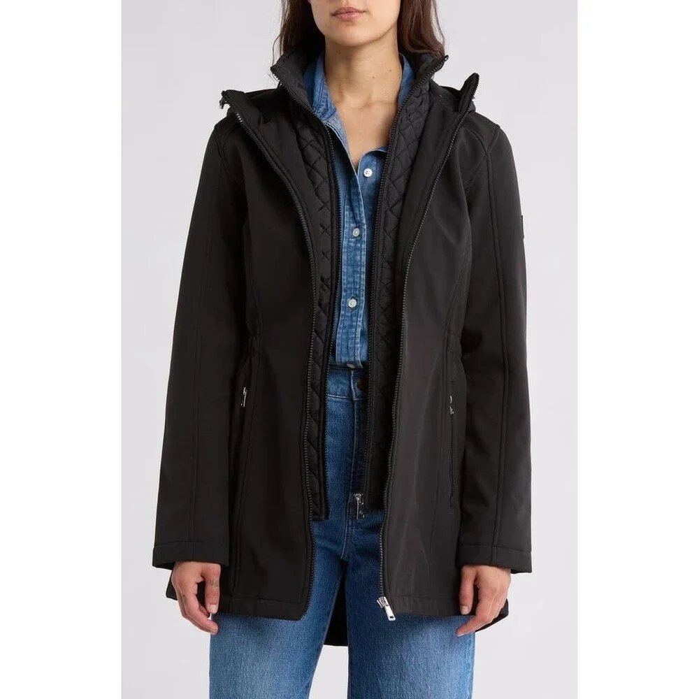 Lauren Ralph Lauren Hooded Soft-Shell Jacket w/ Interior Quilted Bib Vest Size S